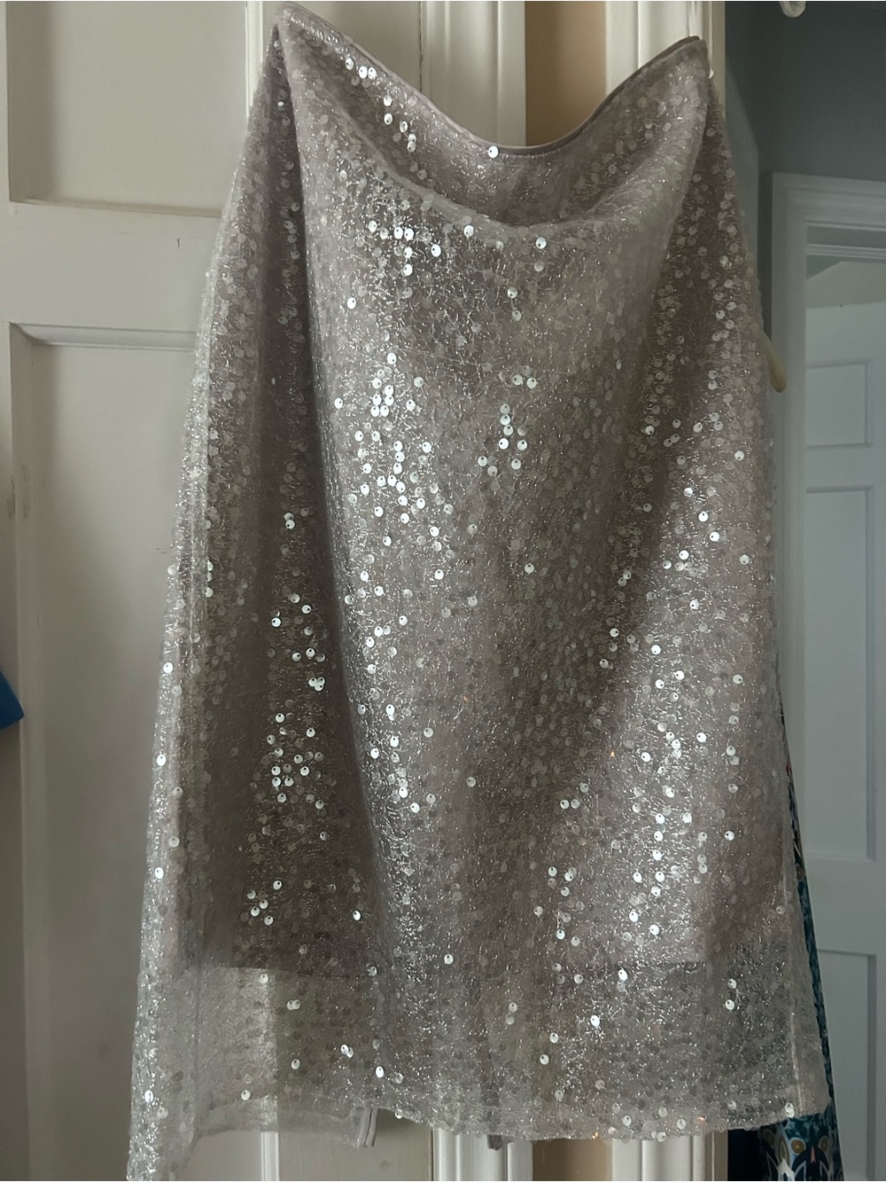 Donna Karan le chateau Silver Sequin A-Line Midi Skirt